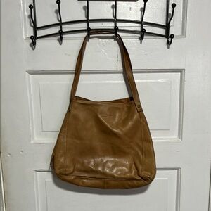 Tan Leather Shoulder Bag with Slouchy Design